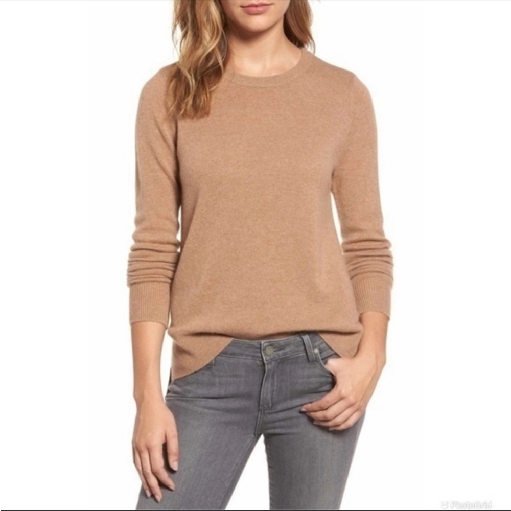 Halogen Crewneck Cashmere Warm Sweater Camel